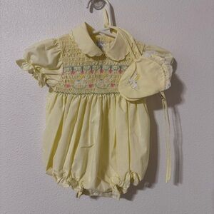 Vintage A Little Angel Embroidered Rocking Horse Bodysuit Booties Set Yellow 3m